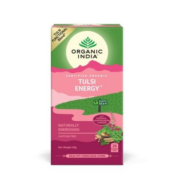 Ceai Tulsi Energy, Amestec Adaptogen Energizant Natural, bio, 25 plicuri, Organic India Ceai Tulsi Energy, Amestec Adaptogen Energizant Natural, bio, 25 plicuri, Organic India