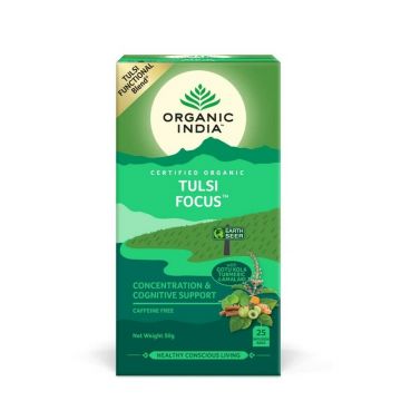 Ceai Tulsi Focus, Amestec Adaptogen pentru Concentrare si Sprijin Cognitiv, bio, 25 plicuri, Organic India Ceai Tulsi Focus, Amestec Adaptogen pentru Concentrare si Sprijin Cognitiv, bio, 25 plicuri, Organic India