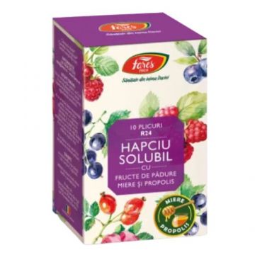 Hapciu Solubil cu Fructe de Padure, Miere si Propolis, 10 plicuri, Fares