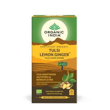 Ceai Adaptogen Tulsi Lamaie Ghimbir 25 plic, BIO, Organic India