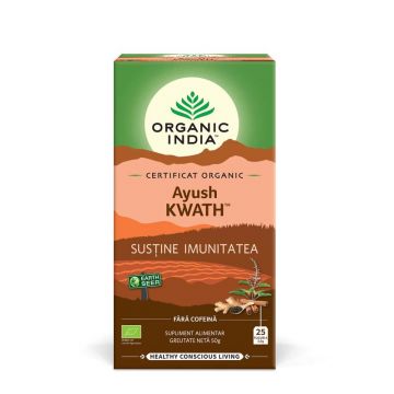 Ceai Tulsi (Busuioc Sfant) Ayush Kwath - Sustine imunitatea, eco, 25 de plicuri, Organic India