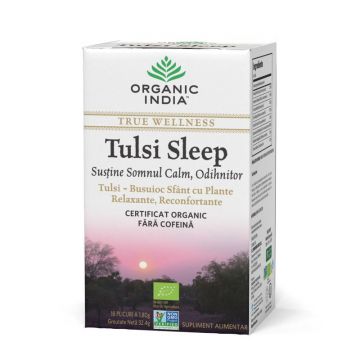 Ceai Tulsi Sleep cu Plante Relaxante, Reconfortante | Somn Calm, Odihnitor, eco, 32.4 gr, Organic India