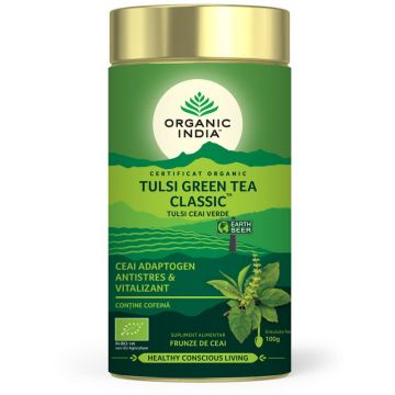 Tulsi (Busuioc Sfant) Ceai Verde - Antistres Natural & Vitalizant, bio, 100gr, Organic India