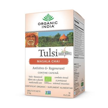 Tulsi (Busuioc Sfant) Masala Chai | Relaxant & Regenerant, eco, plicuri, Organic India
